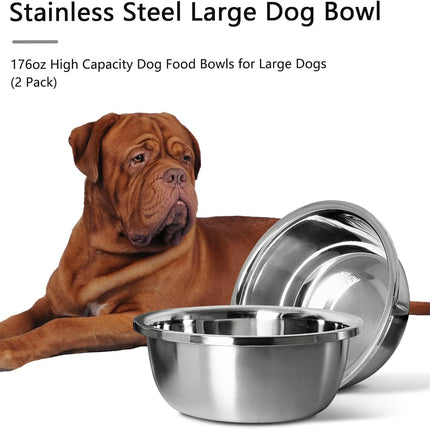 Stainless Steel Large Dog Bowl Set of 2, with 176 Oz (24Cup) High Capacity Metal Dog Food Bowls,Desirable Water and Food Bowls for Large, X-Large, and Giant Dogs,Heavy Duty, Bpa-Free