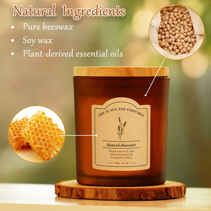 Scented Candles for Home, Lemon & Lavender Aromatherapy Candles, Natural Soy Wax Candles with Essential Oils, Beeswax Scented Candles, Jar Candle Gifts for Women, Relaxing Soy Candles 9.2Oz