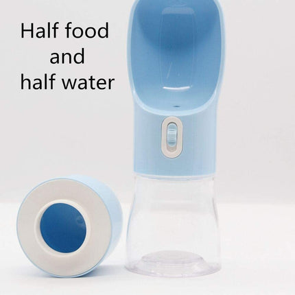 Portable Dog Water Bottle - Leak Proof Dog Water Dispenser with Bowl & Food Container, Dishwasher Safe Food Grade Plastic for Pet Puppy Outdoor Walking Hiking Travel Blue