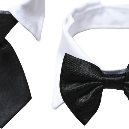 Dog Necktie Pet Tuxedo Cotton Collar with Black Tie for Small Medium and Large Dogs (S)