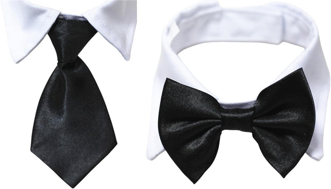 Dog Necktie Pet Tuxedo Cotton Collar with Black Tie for Small Medium and Large Dogs (S)
