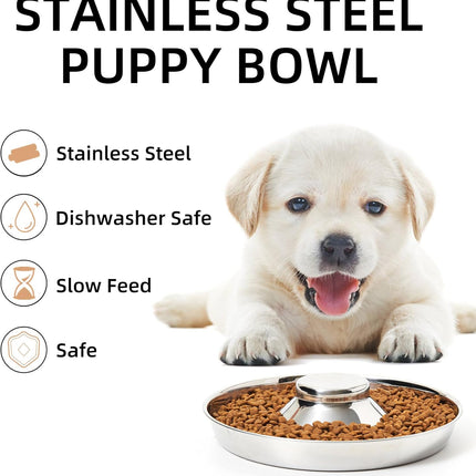 Stainless Steel Puppy Bowls, Set of 2 Puppy Feeder, Dog Food and Water Bowl, Food Feeding Weaning for Small Medium Large Dogs, Pets, M