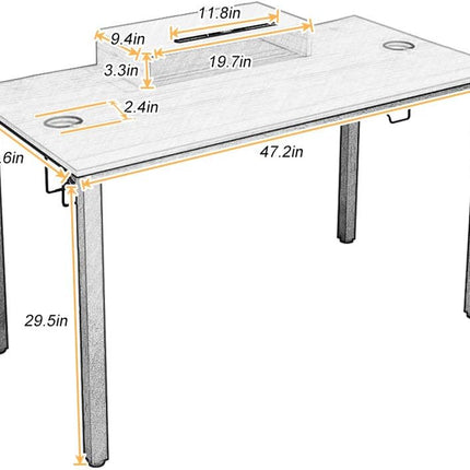 Gaming Computer Desk, 47 Inches Desk Gaming Table Workstation Desk with Display Stand and Cable Management and Headphone Holder, Teak BHUS-AC14BB