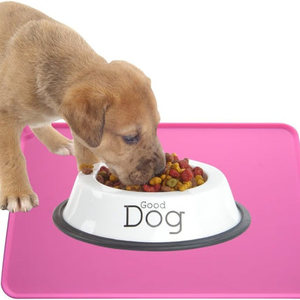 Dog Food Mat, Silicone Dog Cat Bowl Mat, Non Slip Pet Feeding Mat Waterproof Dog Placemat for Small Animals (18.5"X11.8", Pink)