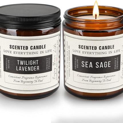 Candles for Home Scented, Scented Candles, Twilight Lavender and Sea Sage, 14.4 Oz- Pack of 2 with Amber Glass Jars Package, 100 Hour Burn Time, Soy Candles for Ideal Gifts for Various Festivals
