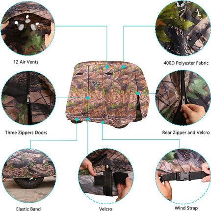 Golf Cart Cover 2/4/4+2 Passenger for Yamaha EZGO Club Car, Heavy Duty 420D Waterproof Windproof Durable Polyester Golf Cart Cover with 3 Zipper Doors for All-Weather Protection (Black/Silver)​​