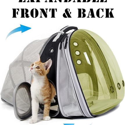 Dual Expandable Polarized Cat Backpack Carrier, Fit up to 20 Lbs, Expandable Front & Back Space Capsule Polarized Bubble Pet Carrier for Large Cat and Small Dog, Pet Carrying Hiking Traveling Backpack