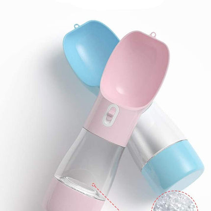 Portable Dog Water Bottle - Leak Proof Dog Water Dispenser with Bowl & Food Container, Dishwasher Safe Food Grade Plastic for Pet Puppy Outdoor Walking Hiking Travel Blue