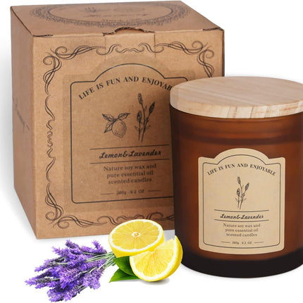 Scented Candles for Home, Lemon & Lavender Aromatherapy Candles, Natural Soy Wax Candles with Essential Oils, Beeswax Scented Candles, Jar Candle Gifts for Women, Relaxing Soy Candles 9.2Oz