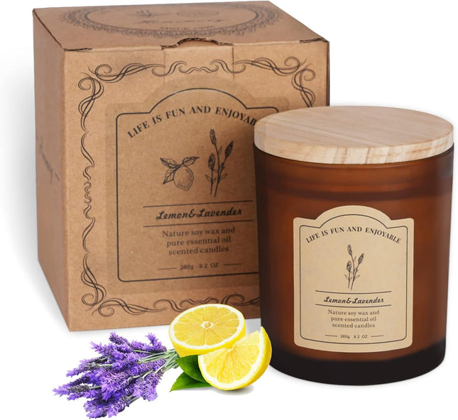 Scented Candles for Home, Lemon & Lavender Aromatherapy Candles, Natural Soy Wax Candles with Essential Oils, Beeswax Scented Candles, Jar Candle Gifts for Women, Relaxing Soy Candles 9.2Oz