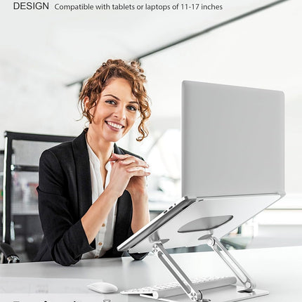 Laptop Stand, Adjustable Multi-Angle Laptop Holder, Compatible for Laptops up to 17 Inches, Sturdy Aluminum & Silicone, Silver