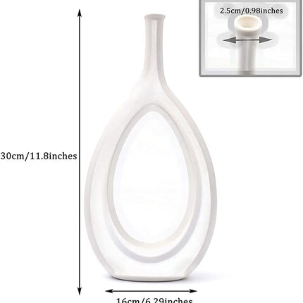 Ceramic Oval Geometric Vase, White, 11"