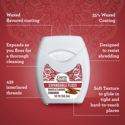 (3 Pack)  Expandable Waxed Dental Floss - Deep Gentle String Floss - Cinnamon Flavor - 55 Yards