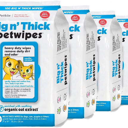 Pet Wipes for Dogs and Cats, 400 Wipes - Large Pet Wipes for Dogs and Cats - Cleans Ears, Face, Butt, Body and Eye Area - Convenient, Ideal for Home or Travel - 4 Packs of 100 Wipes