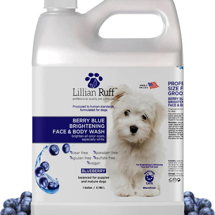 PRO Formula Berry Blue Brightening Pet Shampoo - Ultra-Hydrating Professional Whitening Dog Shampoo, Vivid Show-Quality Coat Enhancer, Tear Stain & Odor Eliminator, Vitamin B5, 128Oz+Pump