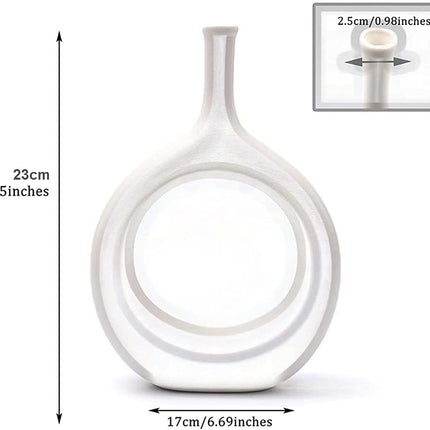 Ceramic Oval Geometric Vase, White, 11"