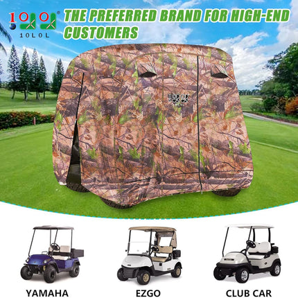 Golf Cart Cover 2/4/4+2 Passenger for Yamaha EZGO Club Car, Heavy Duty 420D Waterproof Windproof Durable Polyester Golf Cart Cover with 3 Zipper Doors for All-Weather Protection (Black/Silver)​​