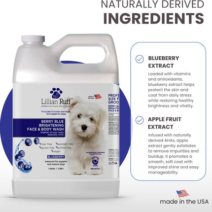 PRO Formula Berry Blue Brightening Pet Shampoo - Ultra-Hydrating Professional Whitening Dog Shampoo, Vivid Show-Quality Coat Enhancer, Tear Stain & Odor Eliminator, Vitamin B5, 128Oz+Pump