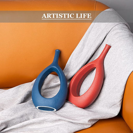 Ceramic Oval Geometric Vase, White, 11"