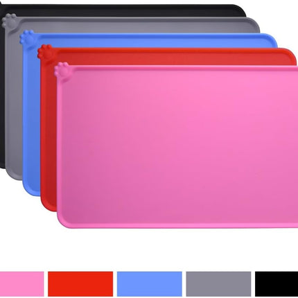 Dog Food Mat, Silicone Dog Cat Bowl Mat, Non Slip Pet Feeding Mat Waterproof Dog Placemat for Small Animals (18.5"X11.8", Pink)