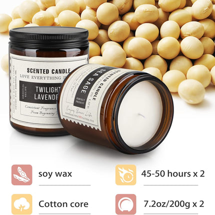 Candles for Home Scented, Scented Candles, Twilight Lavender and Sea Sage, 14.4 Oz- Pack of 2 with Amber Glass Jars Package, 100 Hour Burn Time, Soy Candles for Ideal Gifts for Various Festivals