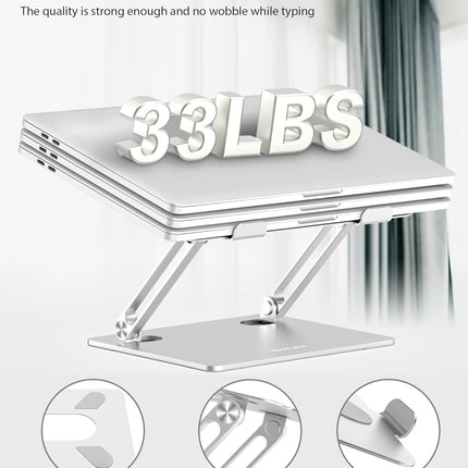Laptop Stand, Adjustable Multi-Angle Laptop Holder, Compatible for Laptops up to 17 Inches, Sturdy Aluminum & Silicone, Silver