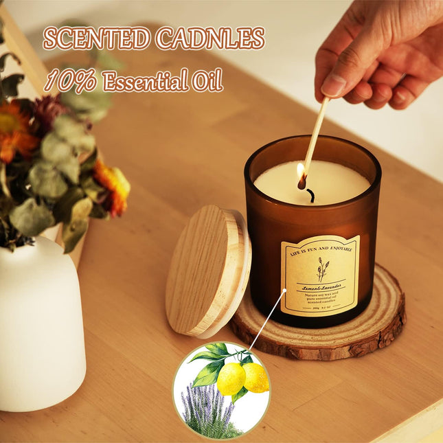 Scented Candles for Home, Lemon & Lavender Aromatherapy Candles, Natural Soy Wax Candles with Essential Oils, Beeswax Scented Candles, Jar Candle Gifts for Women, Relaxing Soy Candles 9.2Oz