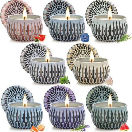 Scented Candles Gift Set for Women, Soy Wax 2.5 Oz Portable Travel Tin Candles with Strongly Fragrance Essential Oils for Aromatherapy Home Decor,Gift for Birthday,8 Pack