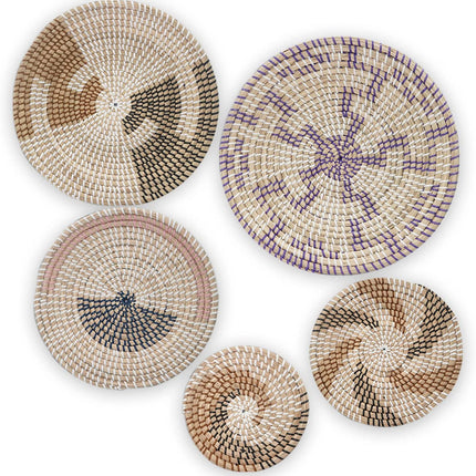 Wall Basket Decor, Set of 5 Woven Basket Wall Decor, Handmade Hanging Wall Basket for Living Room or Bedroom, Unique Boho Wall Art.