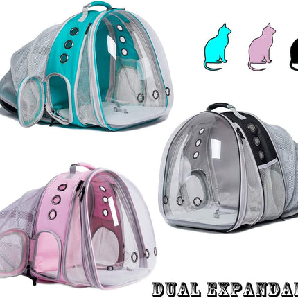 Dual Expandable Polarized Cat Backpack Carrier, Fit up to 20 Lbs, Expandable Front & Back Space Capsule Polarized Bubble Pet Carrier for Large Cat and Small Dog, Pet Carrying Hiking Traveling Backpack