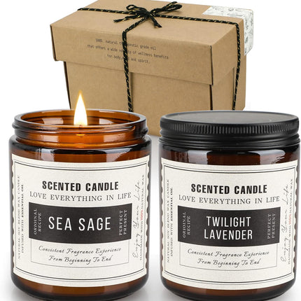 Candles for Home Scented, Scented Candles, Twilight Lavender and Sea Sage, 14.4 Oz- Pack of 2 with Amber Glass Jars Package, 100 Hour Burn Time, Soy Candles for Ideal Gifts for Various Festivals