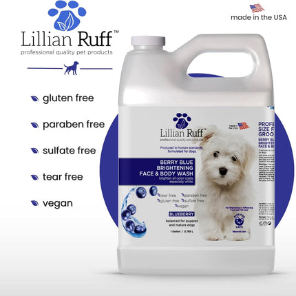PRO Formula Berry Blue Brightening Pet Shampoo - Ultra-Hydrating Professional Whitening Dog Shampoo, Vivid Show-Quality Coat Enhancer, Tear Stain & Odor Eliminator, Vitamin B5, 128Oz+Pump