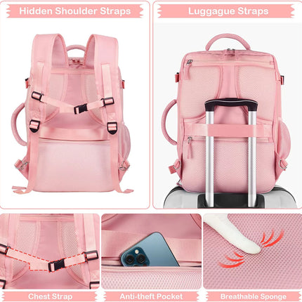 Extra Large Travel Backpack for Women,Carry on Backpack,17 Inch Laptop Backpack,Hiking Backpack,School Bag,Pink